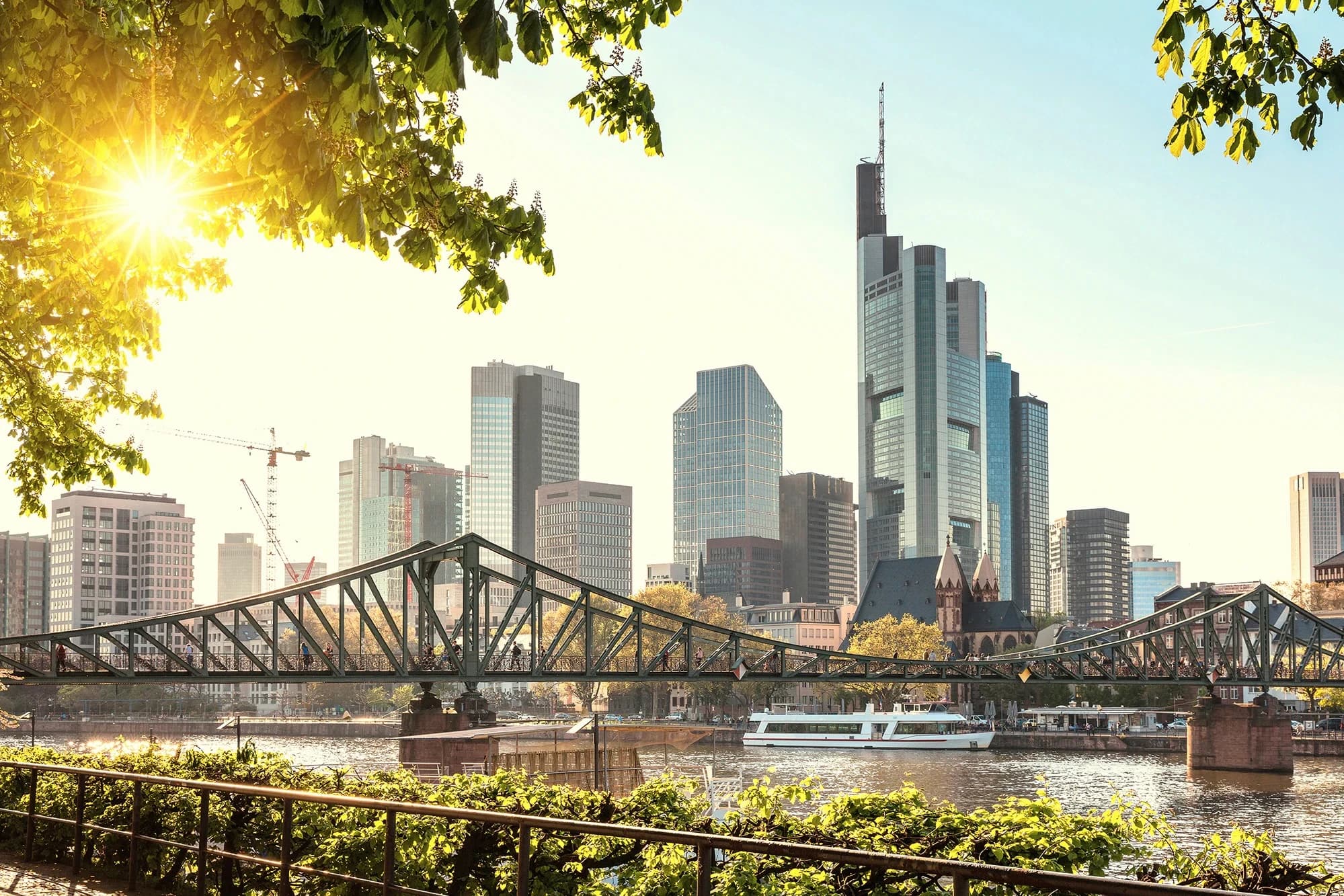 High-rise towers of the Frankfurt banking district at dusk